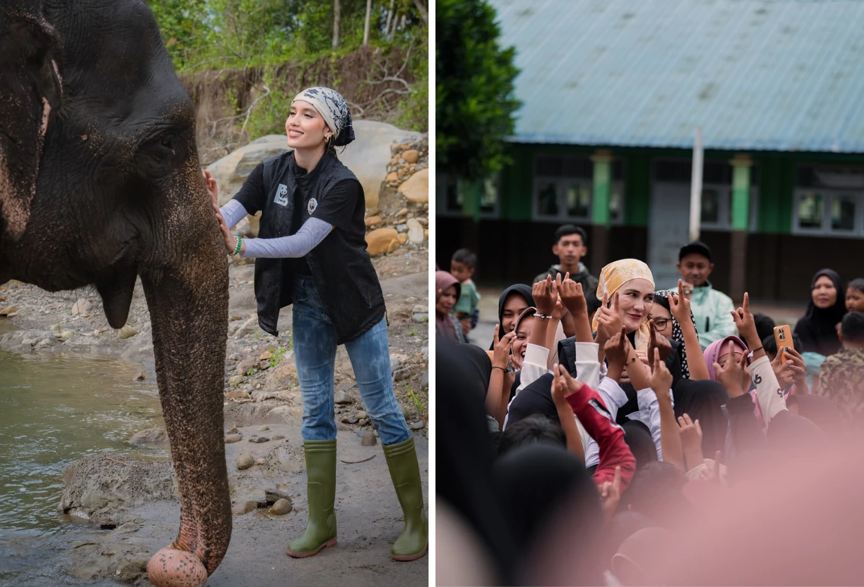 Luna Maya dan Cinta Laura Kunjungi Korban Bencana Aceh, Kompak Tampil Maskulin