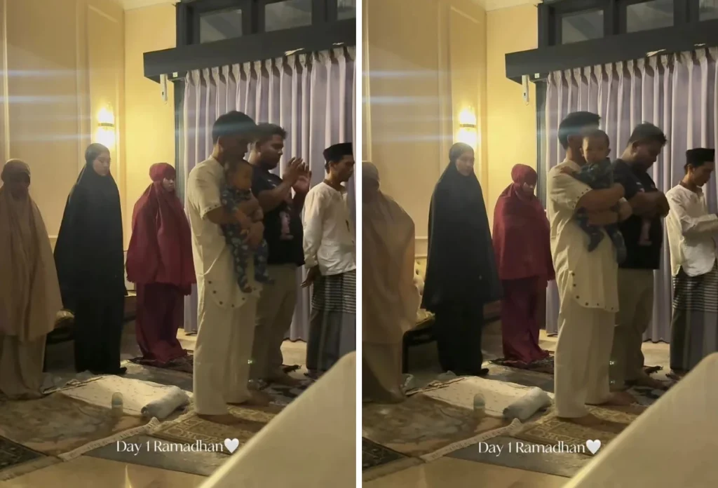 Sambil Gendong Arash, Thariq Halilintar Tetap Khusyuk Jalankan Salat Tarawih