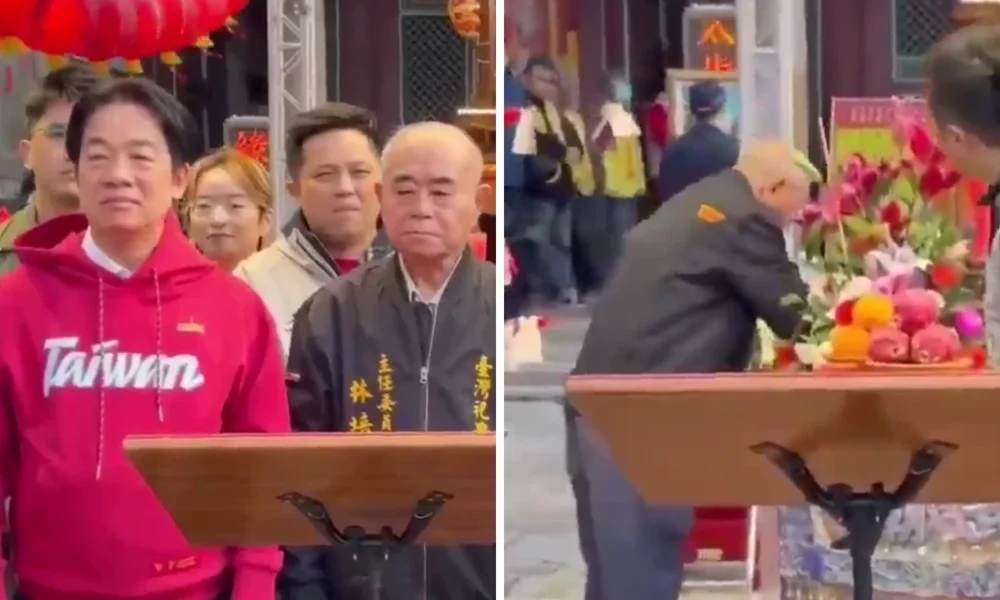 Viral! Baju Presiden Taiwan Kena Muntahan Kepala Kuil saat Acara Imlek