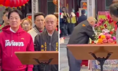 Viral! Baju Presiden Taiwan Kena Muntahan Kepala Kuil saat Acara Imlek