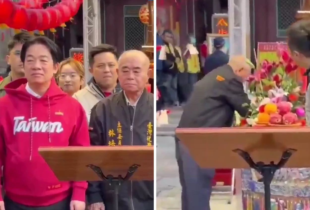 Viral! Baju Presiden Taiwan Kena Muntahan Kepala Kuil saat Acara Imlek