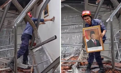 Viral Damkar di Cirebon Selamatkan Foto Prabowo dari Bangunan yang Runtuh