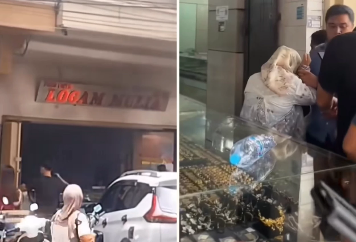 Viral! Emak emak di Makassar Ngamuk Lempar Molotov ke Toko Emas