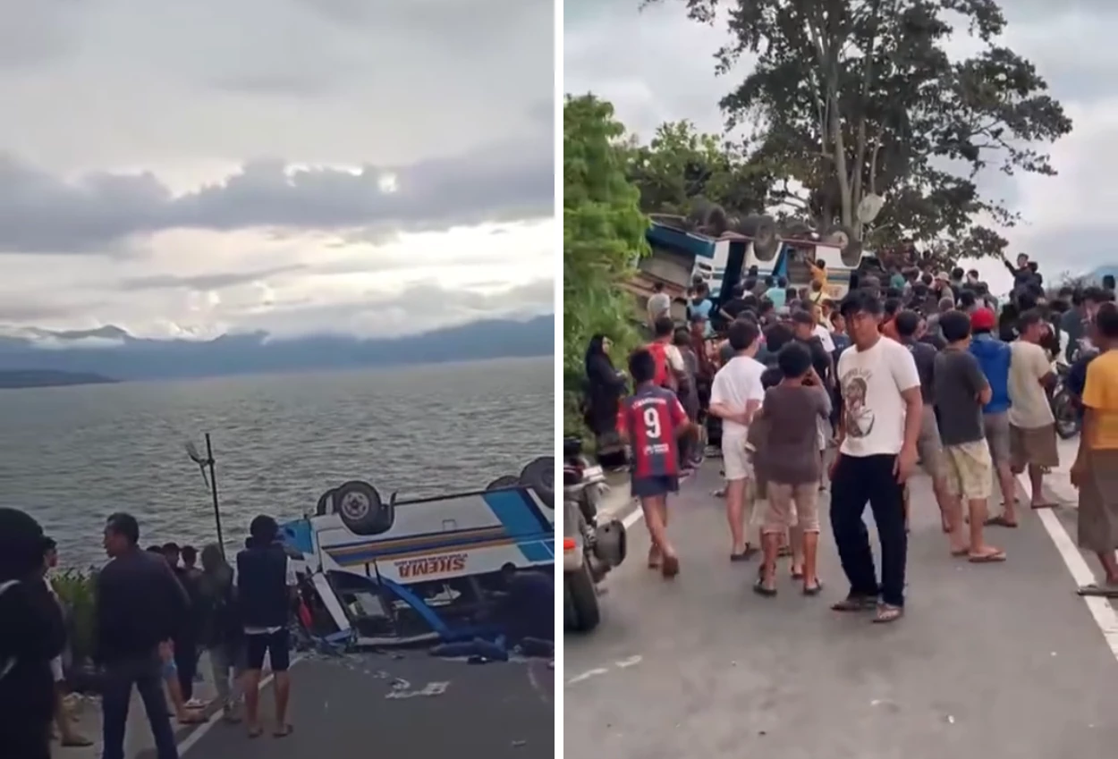 Detik Detik Bus Rombongan Pengantin Terbalik karena Tak Kuat Menanjak