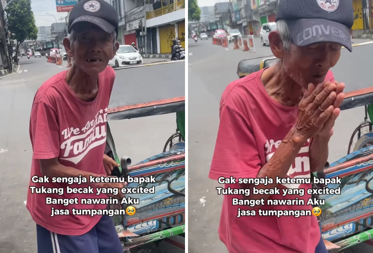 Lansia Penarik Becak Ini Tak Henti Henti Berterima Kasih karena Bahagia Dapat Penumpang