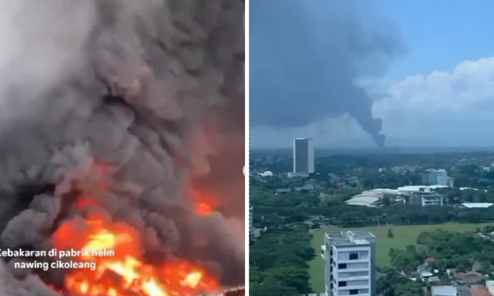 Viral! Pabrik Helm di Bogor Terbakar, Asap Terlihat hingga Ciputat Tangsel