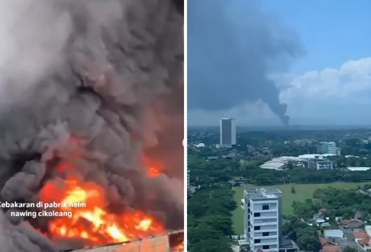 Viral! Pabrik Helm di Bogor Terbakar, Asap Terlihat hingga Ciputat Tangsel
