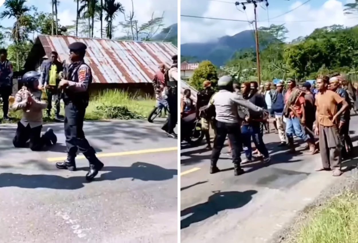 Viral! Polisi Berlutut Demi Hentikan Warga yang Nyaris Bentrok di Manggarai NTT