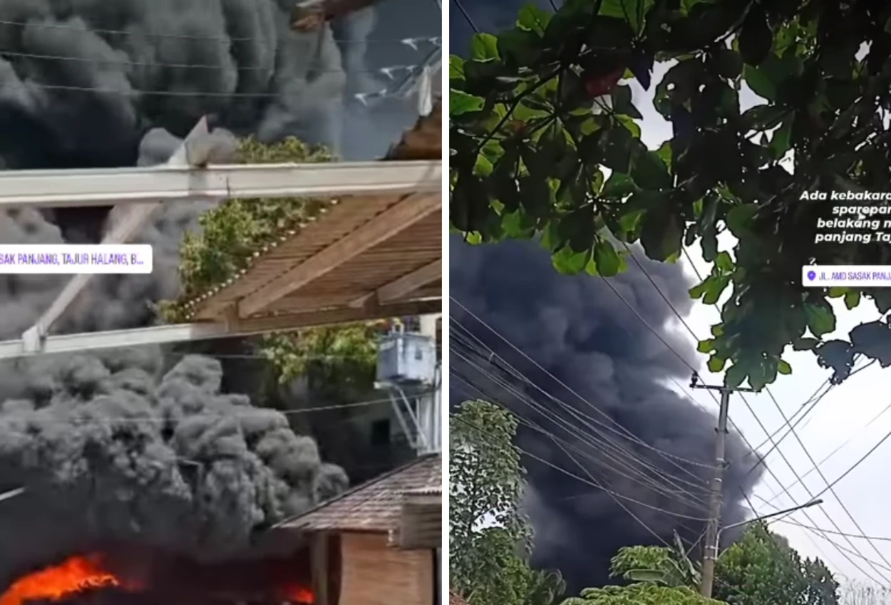 Kebakaran Besar Landa Gudang Sparepart di Sasak Panjang Bogor