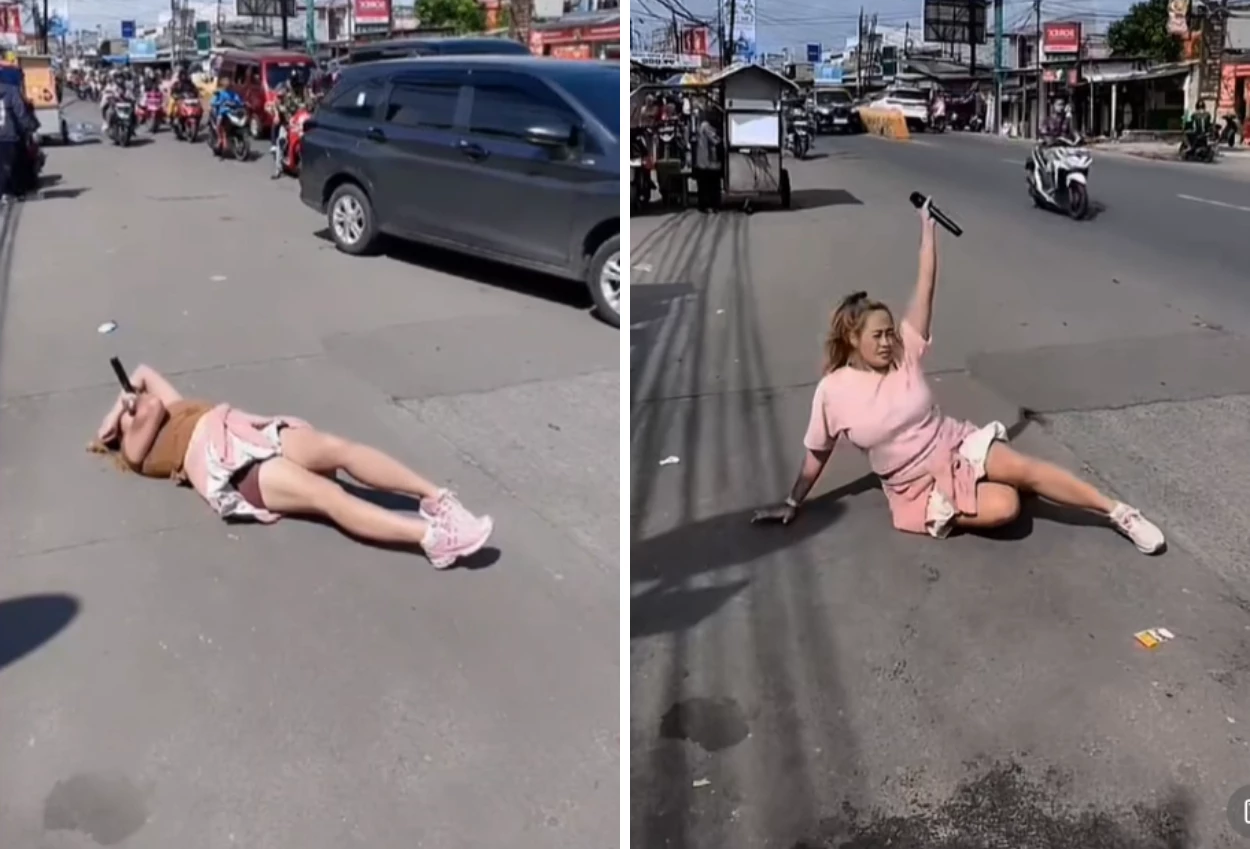 Makin Esktrem, Aksi Pinkan Mambo Nyanyi sambil Rebahan di Pinggir Jalan Tuai Sorotan
