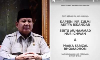 Prabowo Sampaikan Belasungkawa atas Gugurnya 3 Prajurit TNI di Lebanon
