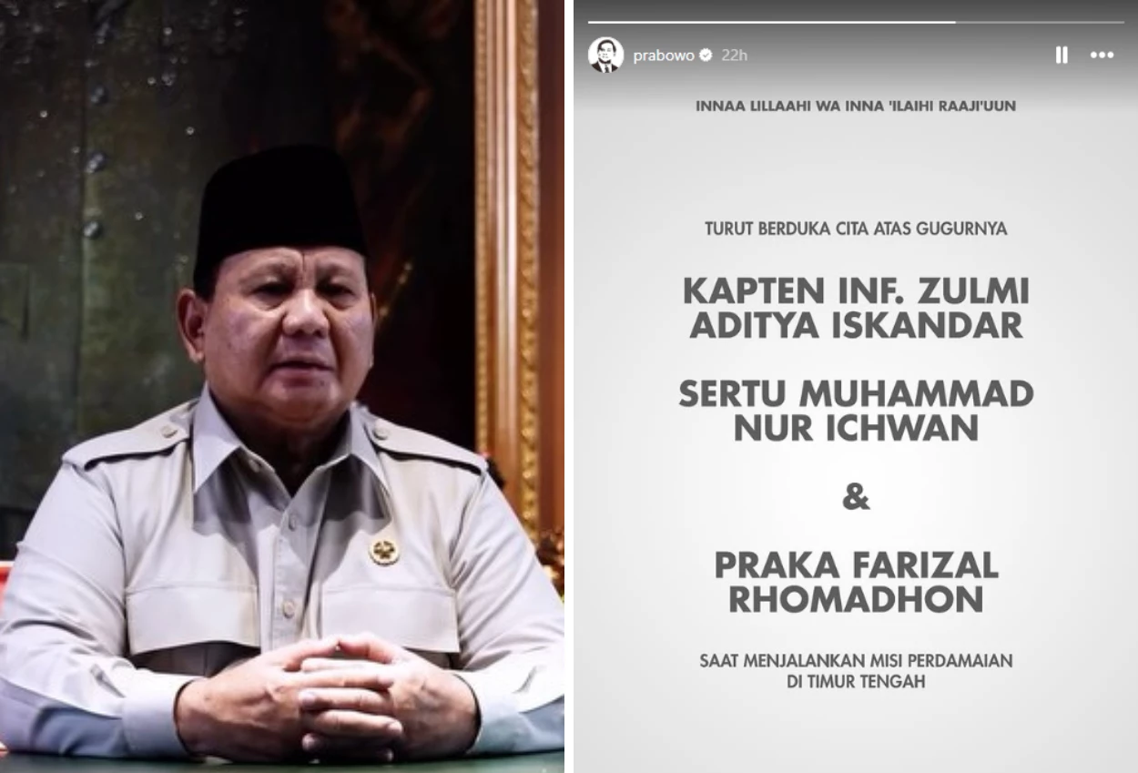 Prabowo Sampaikan Belasungkawa atas Gugurnya 3 Prajurit TNI di Lebanon
