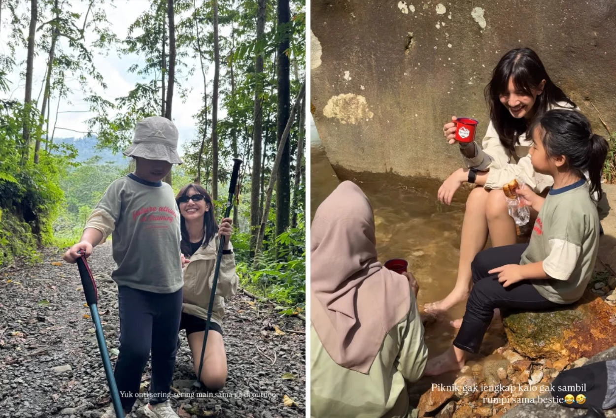 Senyum Semringah Sheila Dara saat Trekking dan Piknik bareng Keluarga Dion Wiyoko