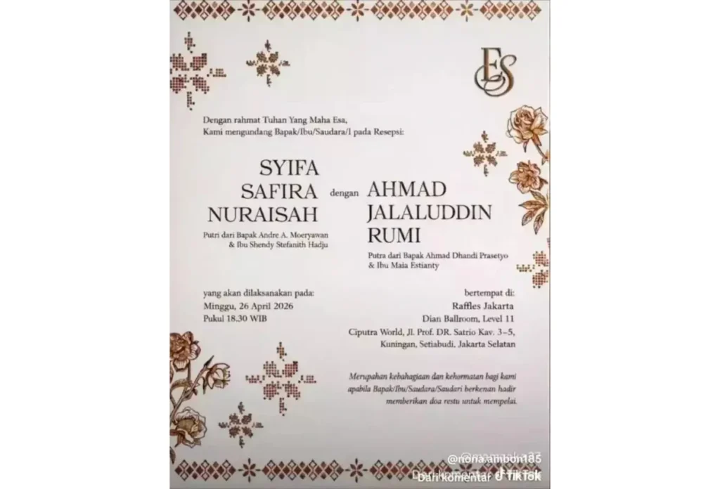 Undangan El Rumi dan Syifa Hadju Diduga Bocor, bakal Nikah 26 April