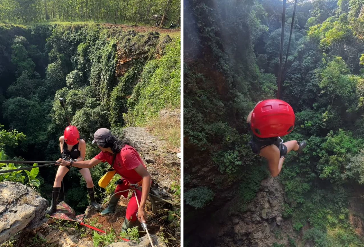 Momen Wendy Walters Menembus Gua Jomblang dengan Kedalaman 97 Meter