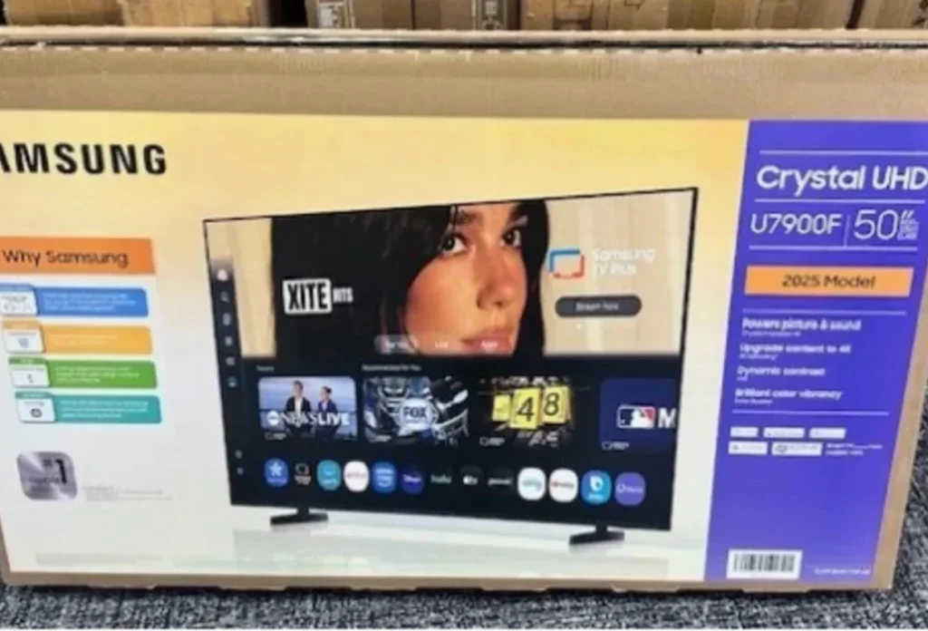 Kemasan TV Samsung menampilkan Dua Lipa (pengaduan Lipa)
