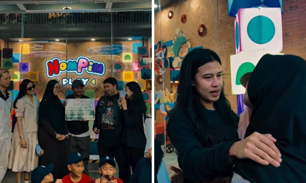Destimar Tak Kuasa Menahan Tangis saat Salurkan Santunan usai Ajak Anak Yatim Nginap di Villa Mewah
