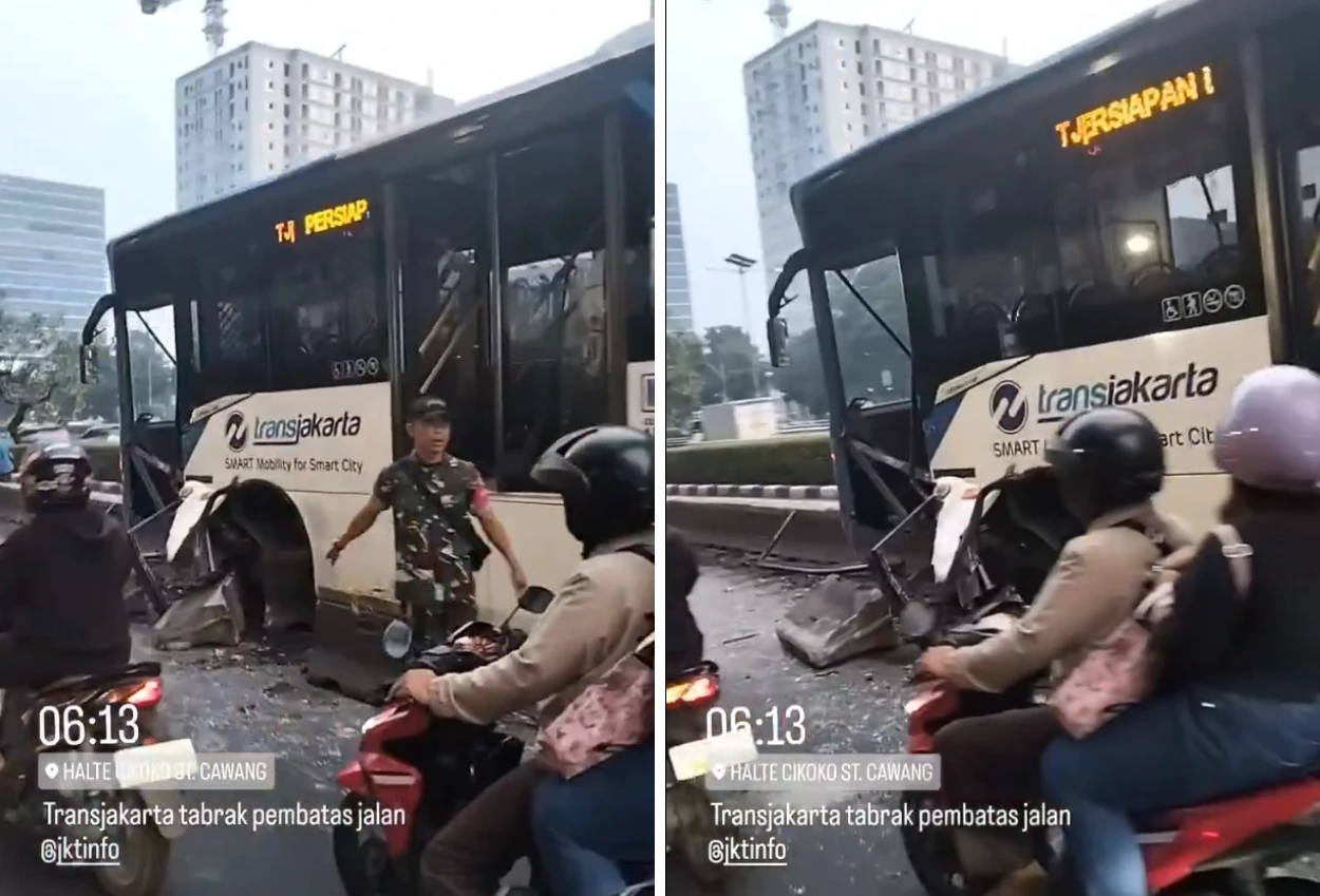 Transjakarta Tabrak Separator Busway di MT Haryono Pagi Ini, Lalin Arah Pancoran Macet