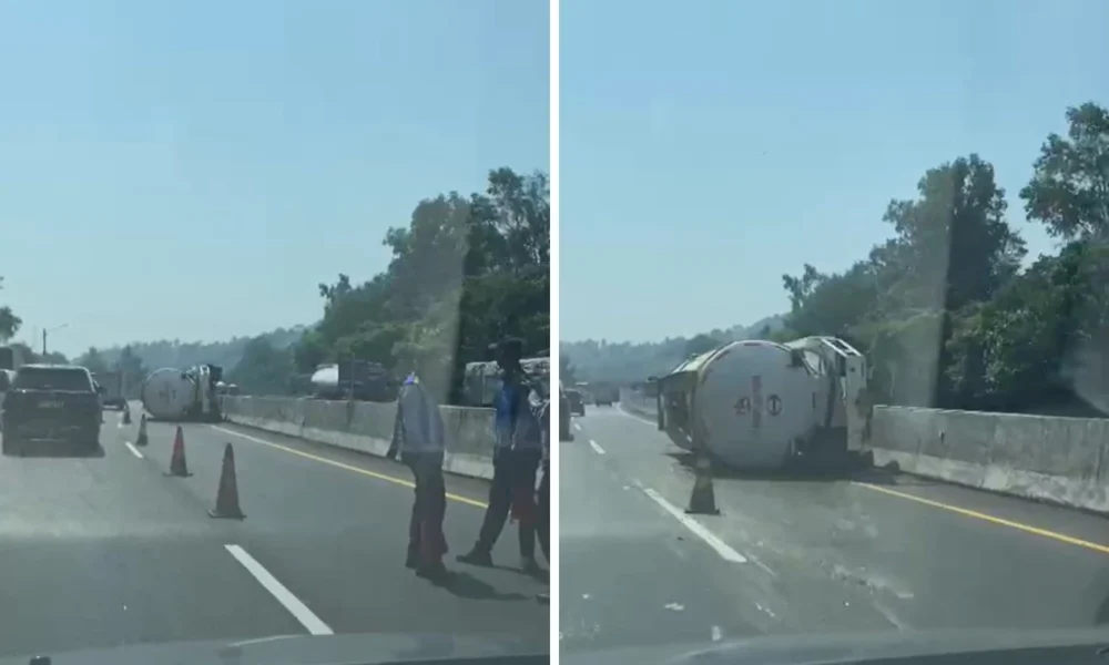 Truk Tangki Terguling di Tol Purbaleunyi KM 94, Lalin Macet