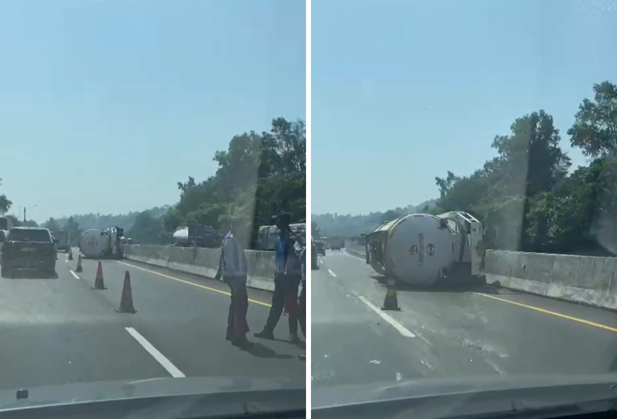 Truk Tangki Terguling di Tol Purbaleunyi KM 94, Lalin Macet