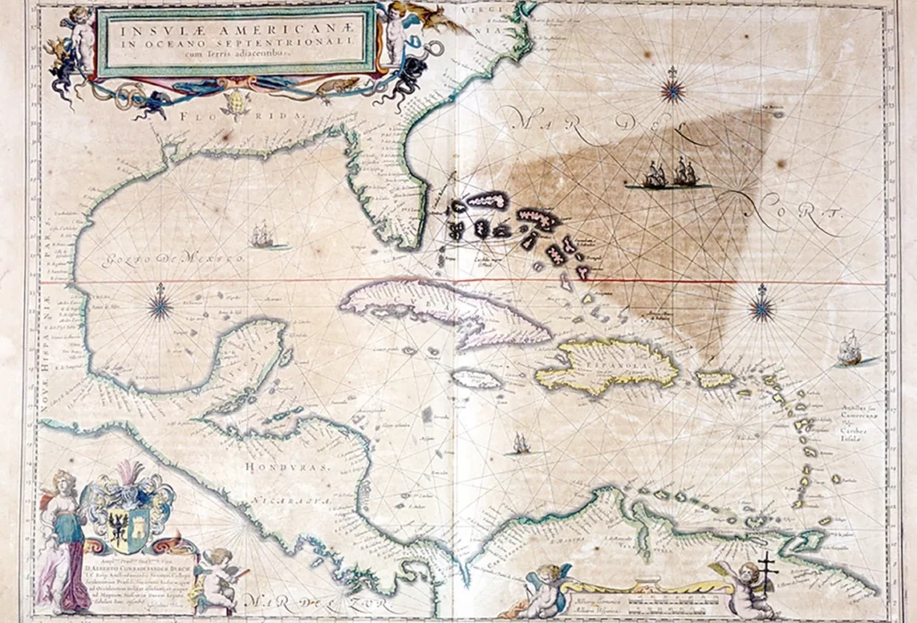 Atlas karya Wilhelm Blaeu sekitar tahun 1650 yang menggambarkan Laut Karibia