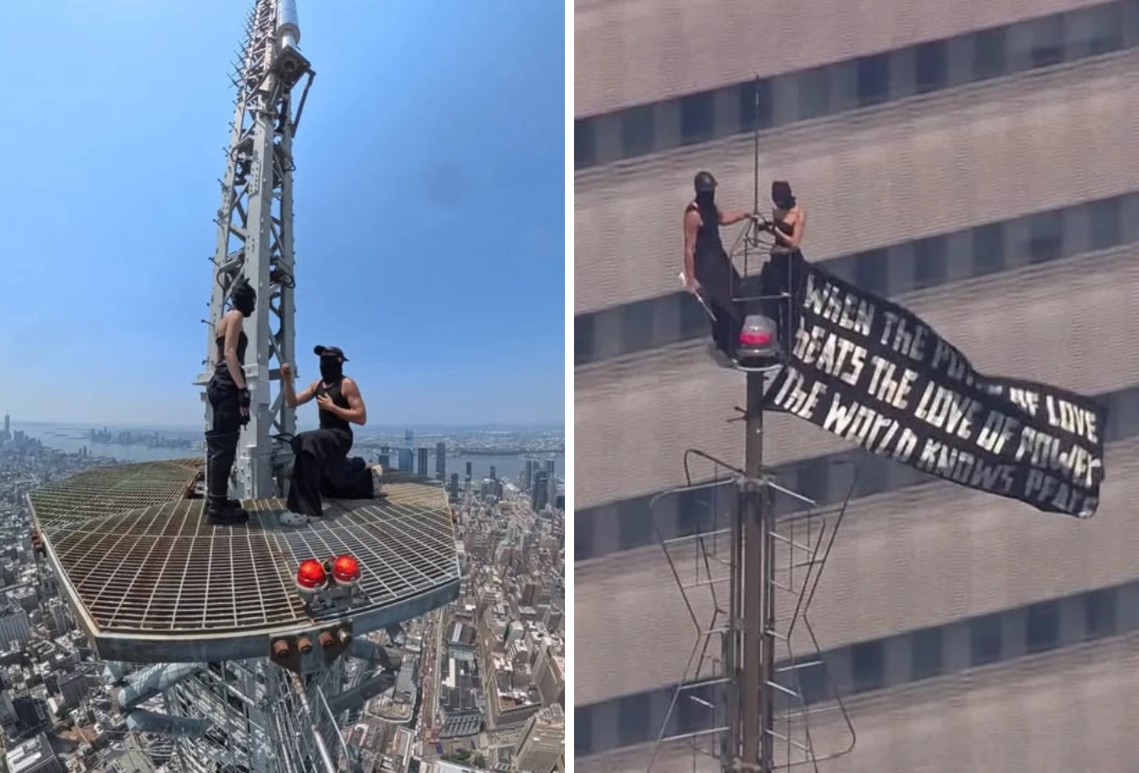 Ivan Kuznetsov dan Angelina Nikolau memanjat puncak Empire State Building di New York