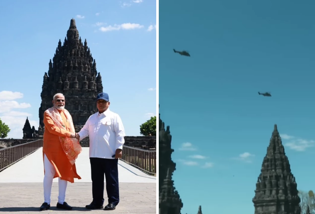 Momen Hangat Prabowo dan PM India Narendra Modi Naik Helikopter Kunjungi Candi Prambanan
