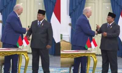 Momen Prabowo Kaget saat Presiden Belarus Kasih Pulpen usai Isi Buku Tamu