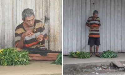 Pilu! Kakek Ini Ikat Perut dengan Tali demi Tahan Lapar saat Jualan Kangkung