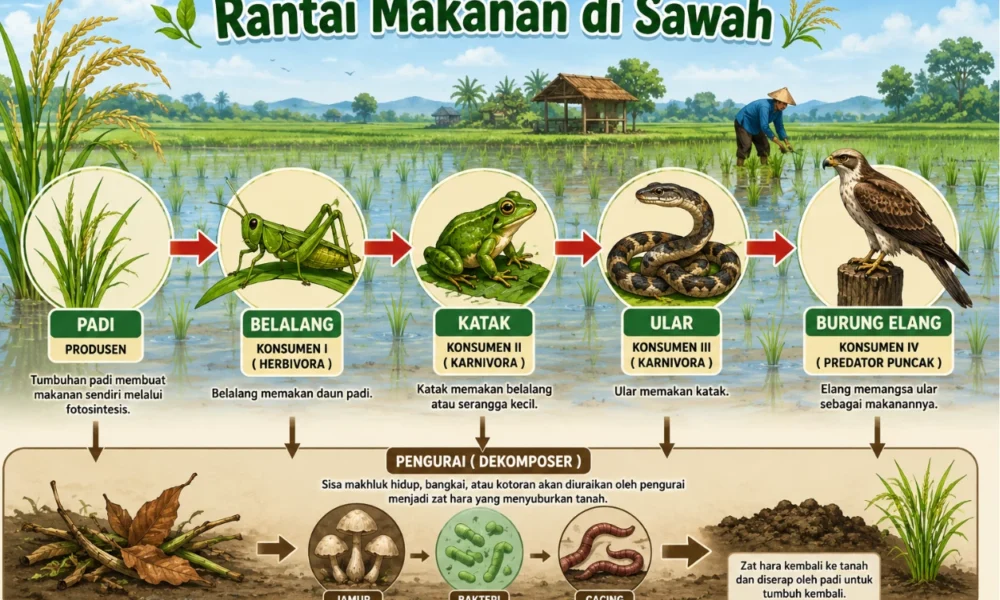 Rantai Makanan di Sawah, Beserta Penjelasan dan Gambarnya