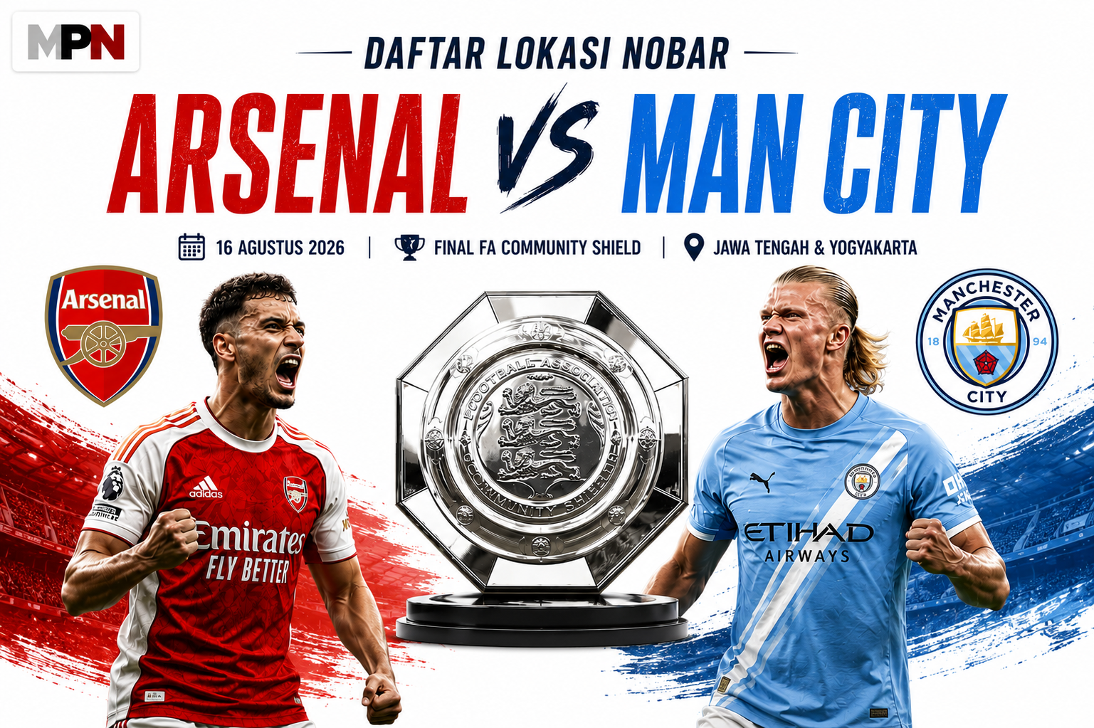 Daftar Lokasi Nobar Arsenal vs Man City Jawa Tengah Final Community Shield 16 Agustus