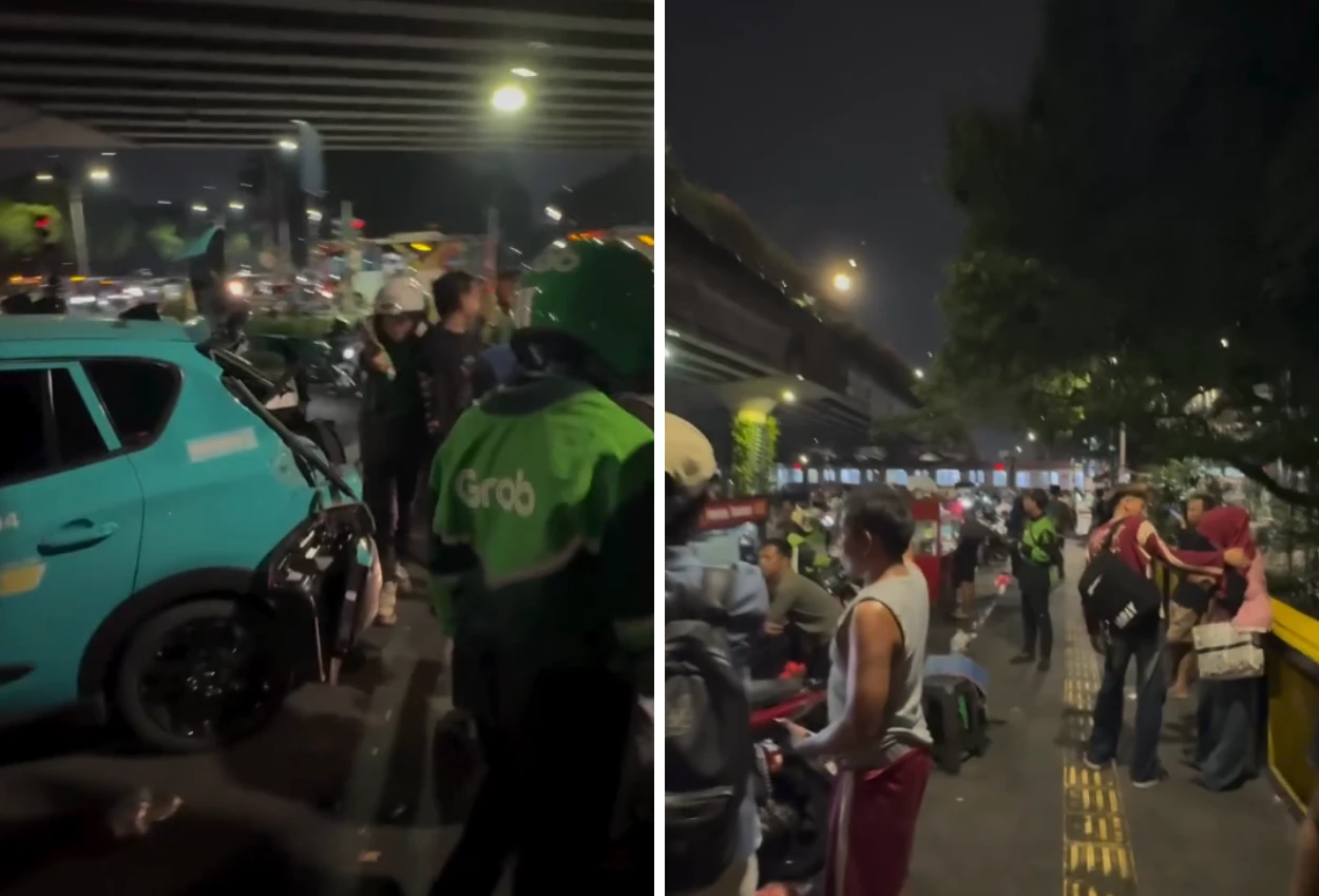Kejabak Macet, Taksi Listrik Tertemper KRL di Perlintasan Stasiun Karet