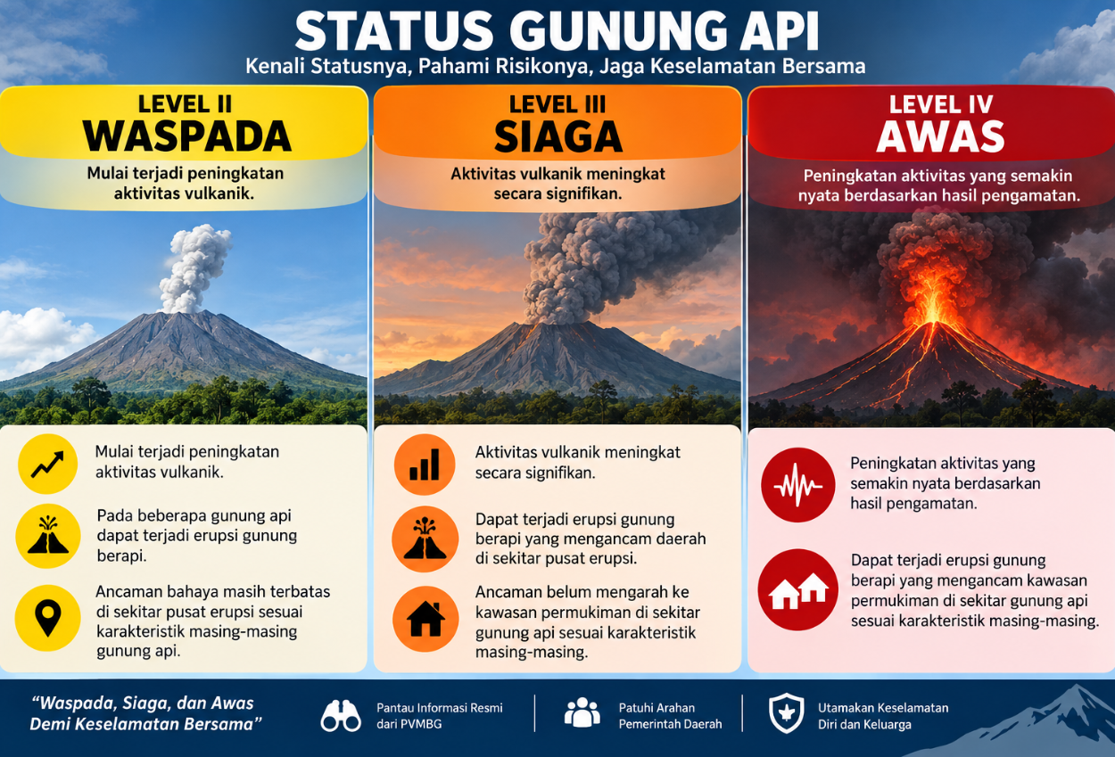 Apa Arti Status Gunung Api Level Waspada, Siaga dan Awas Ini Penjelasannya Lengkap