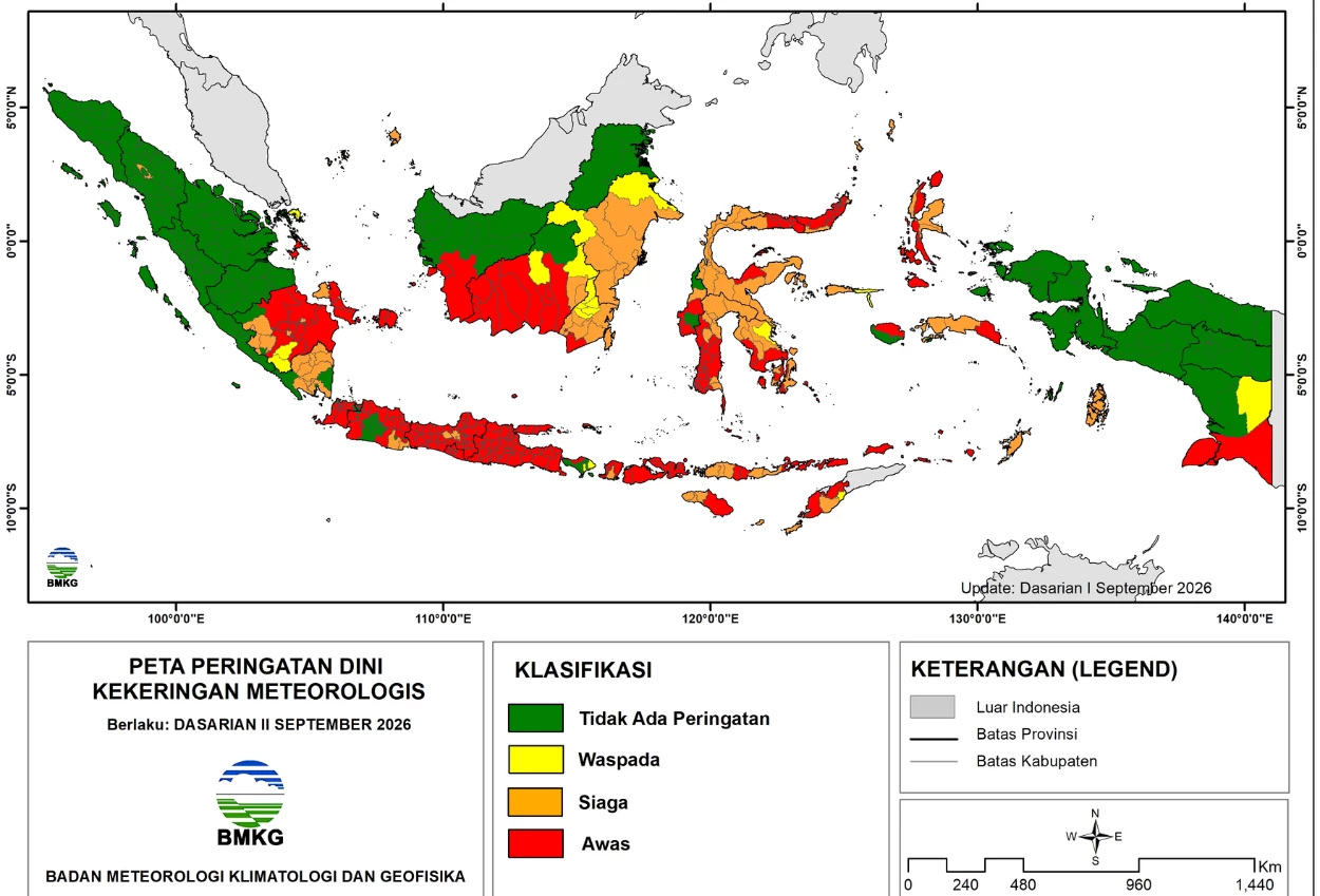 BMKG Sejumlah Wilayah di Jakarta Berstatus Awas Kekeringan hingga 20 September
