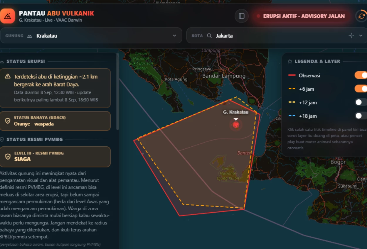 Cek Sebaran Abu Vulkanik Gunung Anak Krakatau Hari Ini 8 September 2026, Bisa lewat HP