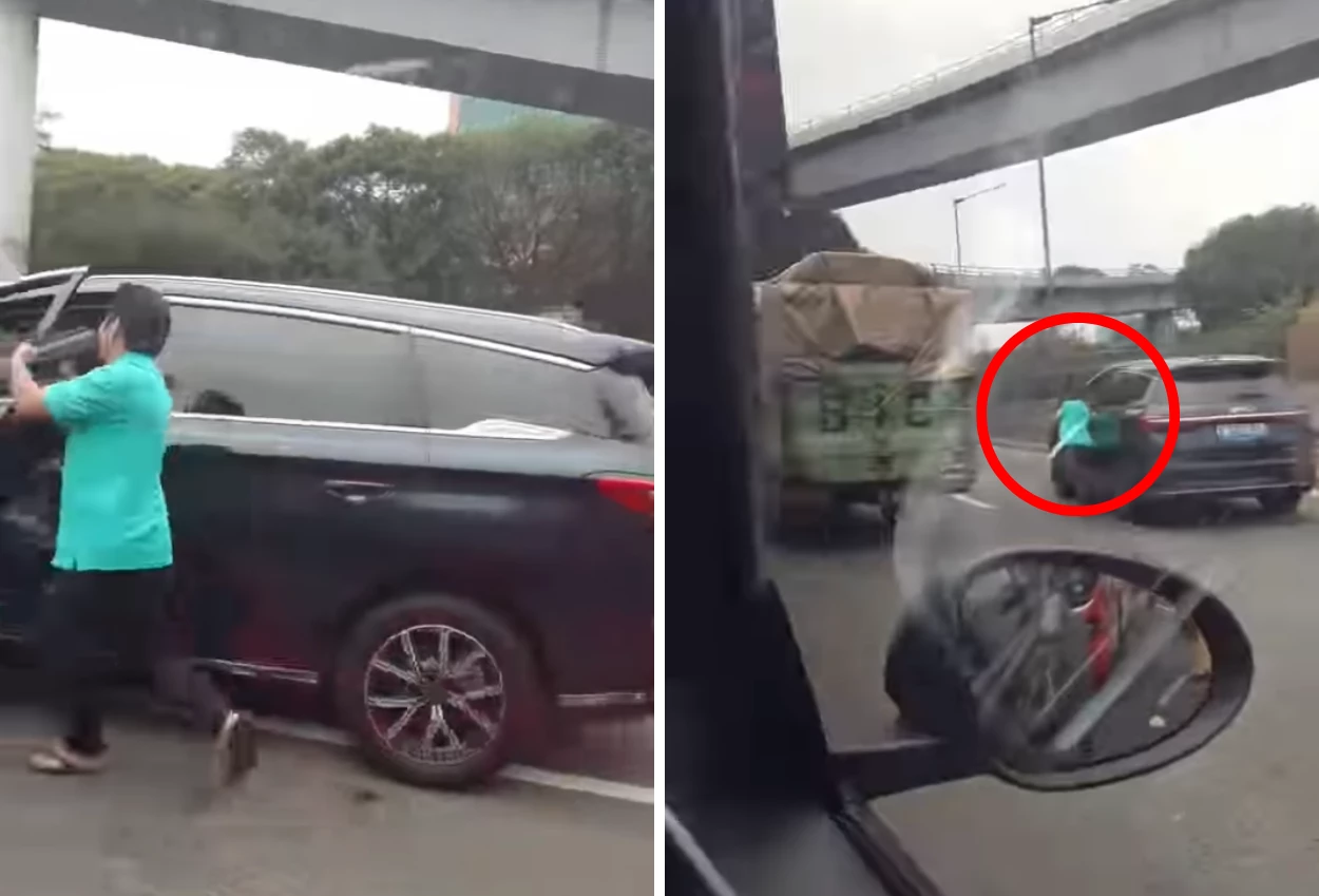 Cekcok, Sopir Taksi Terseret Mobil Listrik Sejauh 50 Meter di Tol Tomang