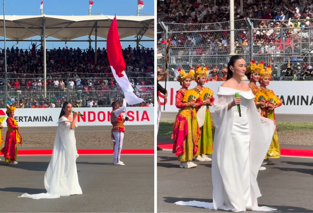 Pesona Agnez Mo saat Tampil Nyanyikan Indonesia Raya di MotoGP Mandalika